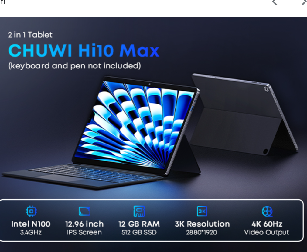 Brand Tablet PC Chuwi Hi 10Max 13 3:2 3k metal Tablet pc: 12GB+512GB SSD, UHD Backlit keyboard Battery 8h & Free Official Win 11 system WiFi6 Bluetooth 5.2 HP Dell Asus Lenovo Killer new laptop