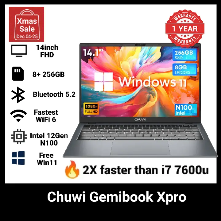 Brand new Chuwi Gemibook XPro N100 ultrabook: (Fast kama i5-8th Gen), 8GB+256GB SSD, 14" Full HD Ultrabook with Long Battery Life & Free Official Win 11 system WiFi6 Bluetooth 5.2