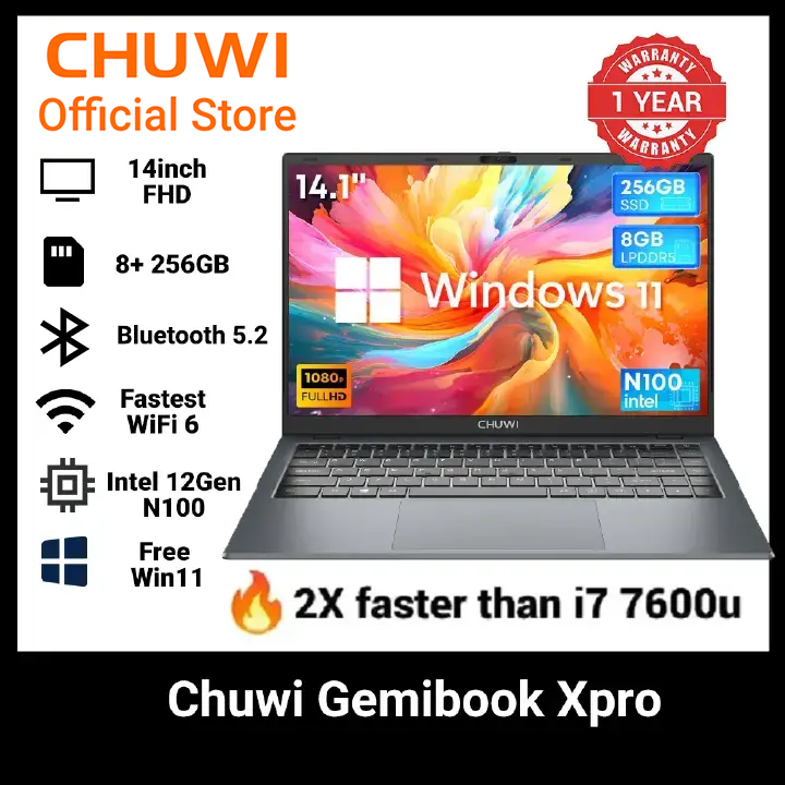 Brand new Chuwi Gemibook XPro N100 ultrabook: (Fast kama i5-8th Gen), 8GB+256GB SSD, 14" Full HD Ultrabook with Long Battery Life & Free Official Win 11 system WiFi6 Bluetooth 5.2