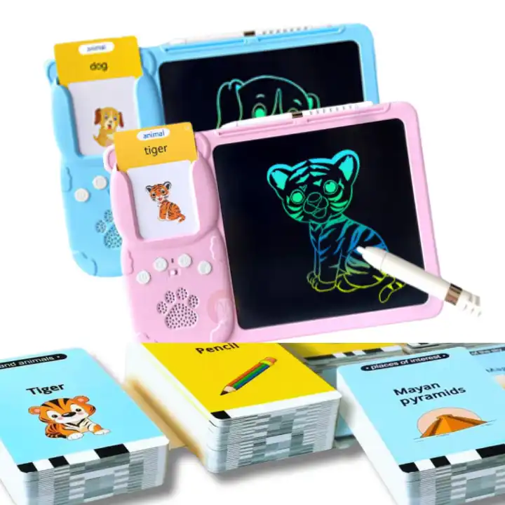Kids card reader with an LCD tablet,Toddler Toys Drawing Tablet with Talking Flash Card, Drop Resistant LCD Writing Tablet,510 Sight Words Pocket Speech Audible Flashcards, Learning & Education Toys