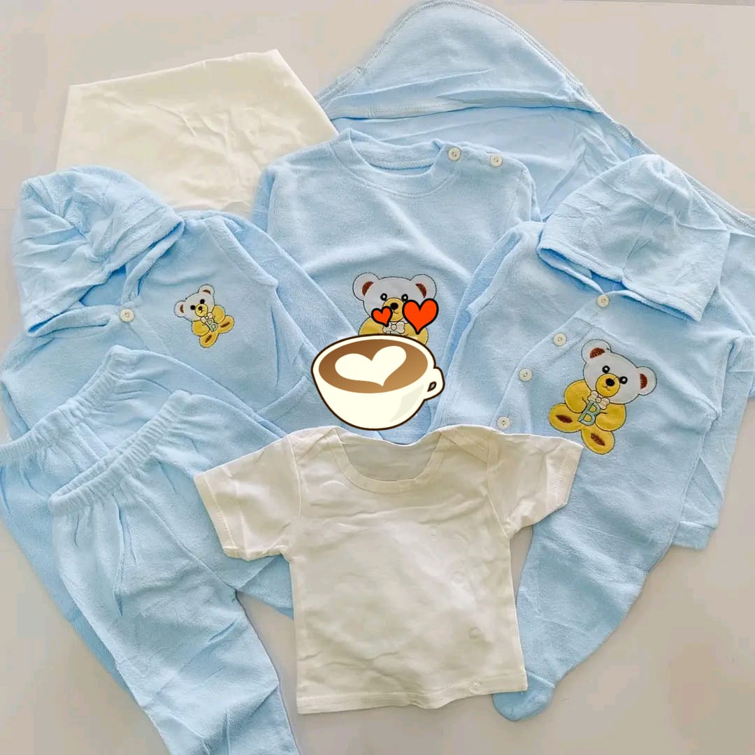 Fashion 8 pc Newborn receiving set unisex .Unisex durable and of very high-quality Machine washable and re-usable .Stylish and very warm for your new born. They are perfect for new born babies
