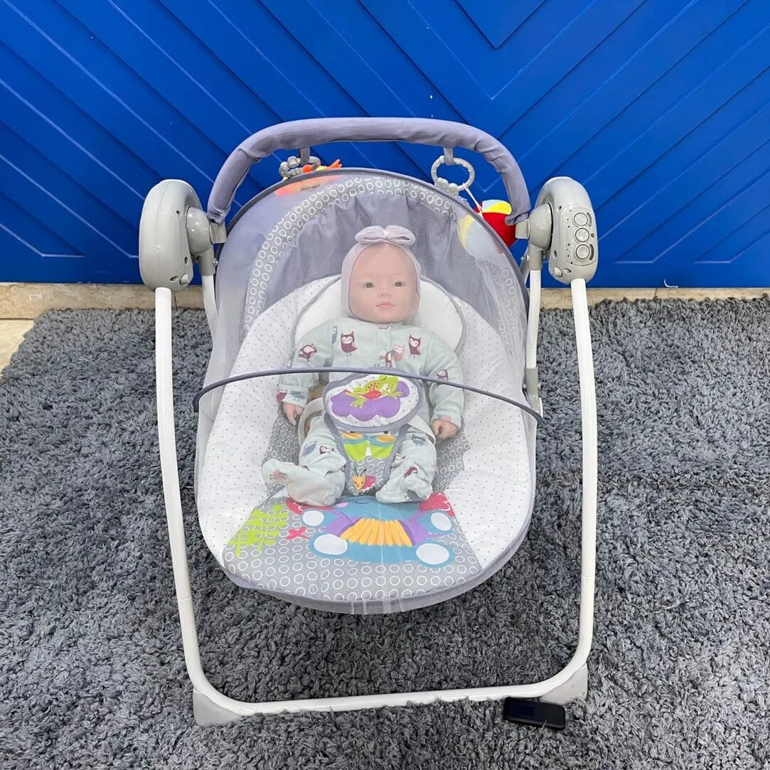 Electric Baby Swing with Multi-Functional Remote Control & Removable Baby Toys | Portable & Foldable Swing for Kids with 3 Point Safety Belt