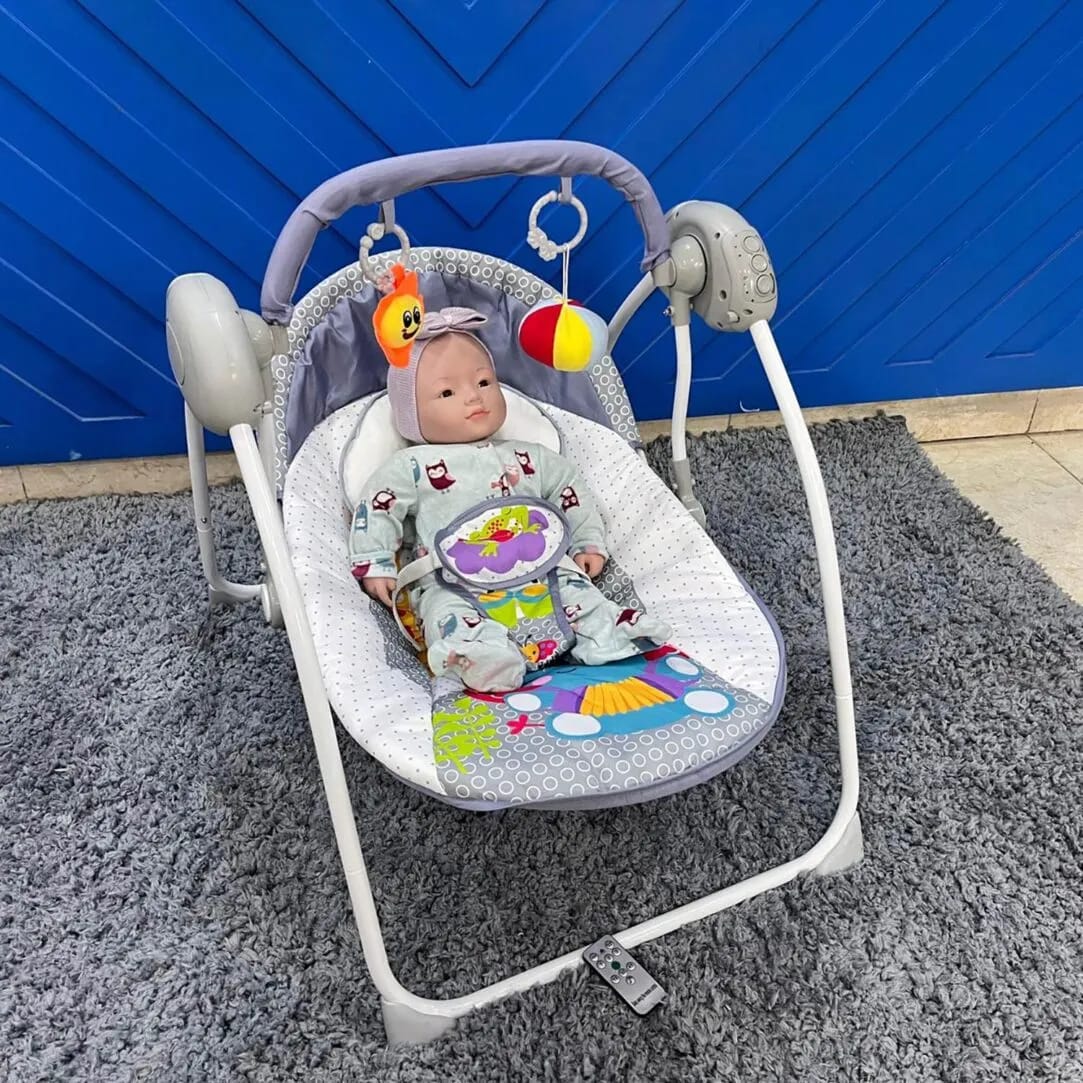 Electric Baby Swing with Multi-Functional Remote Control & Removable Baby Toys | Portable & Foldable Swing for Kids with 3 Point Safety Belt