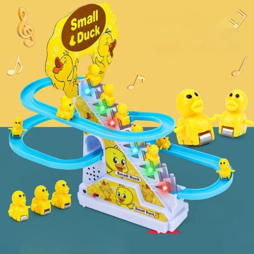 TOYS Small Ducks Climbing Toys, Electric Llittle Duck Climbing Stairs Toy, Funny Duck Roller Coaster Track with 9 Ducks LED Lights & Music Button, Small Duck Slide Toy for Toddlers Kids and Baby