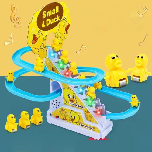 TOYS Small Ducks Climbing Toys, Electric Llittle Duck Climbing Stairs Toy, Funny Duck Roller Coaster Track with 9 Ducks LED Lights & Music Button, Small Duck Slide Toy for Toddlers Kids and Baby