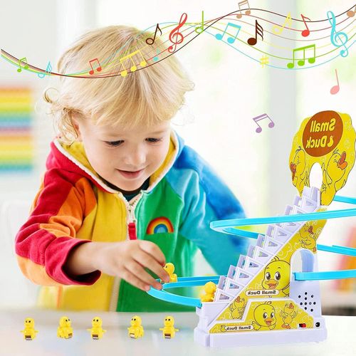 TOYS Small Ducks Climbing Toys, Electric Llittle Duck Climbing Stairs Toy, Funny Duck Roller Coaster Track with 9 Ducks LED Lights & Music Button, Small Duck Slide Toy for Toddlers Kids and Baby