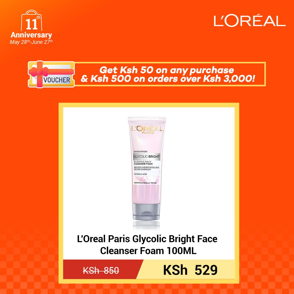 【Discounted】L'Oreal Paris GLYCOLIC BRIGHT FACE CLEANSER FOAM 100ML
