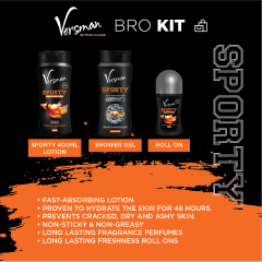Versman Bro Kit: Sporty 400ml Lotion + Shower Gel + Roll On Deo (Pack of 3)