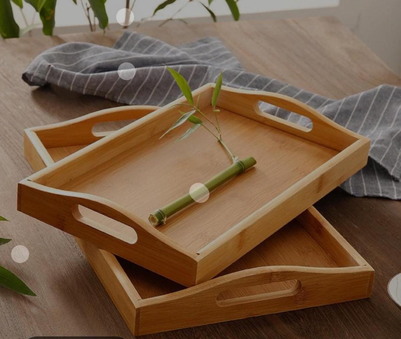 Multifunctional Big sized 3in1 bamboo serving trays set bamboo wooden rectangular tea trays solid wood tray tea cup trays stand tray Size Big 42by33by4cm Medium 39by30cm Small 37cmby27cm