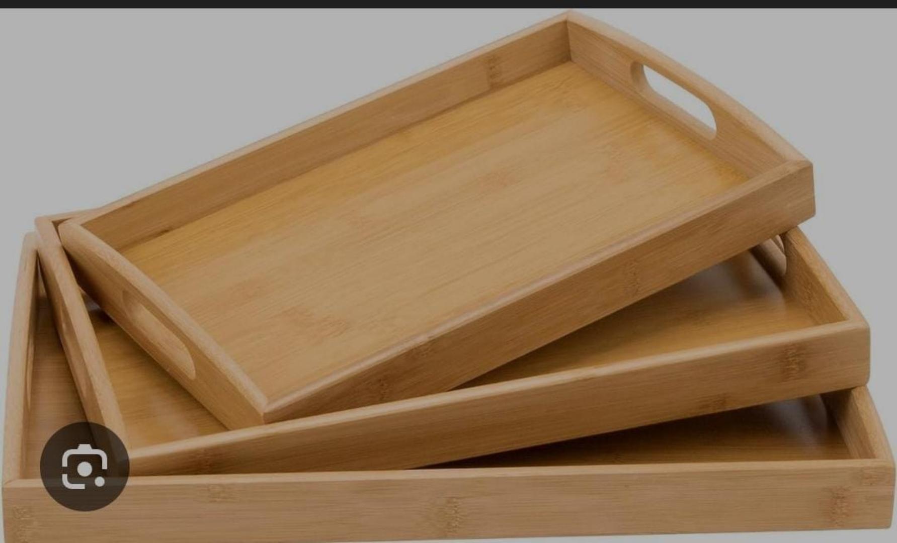 Multifunctional Big sized 3in1 bamboo serving trays set bamboo wooden rectangular tea trays solid wood tray tea cup trays stand tray Size Big 42by33by4cm Medium 39by30cm Small 37cmby27cm