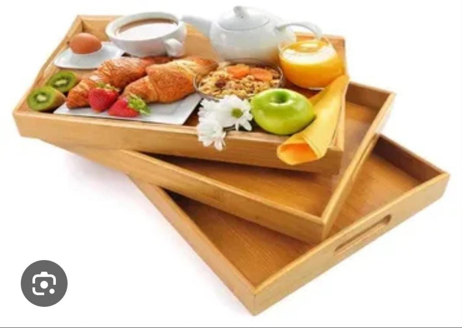 Multifunctional Big sized 3in1 bamboo serving trays set bamboo wooden rectangular tea trays solid wood tray tea cup trays stand tray Size Big 42by33by4cm Medium 39by30cm Small 37cmby27cm
