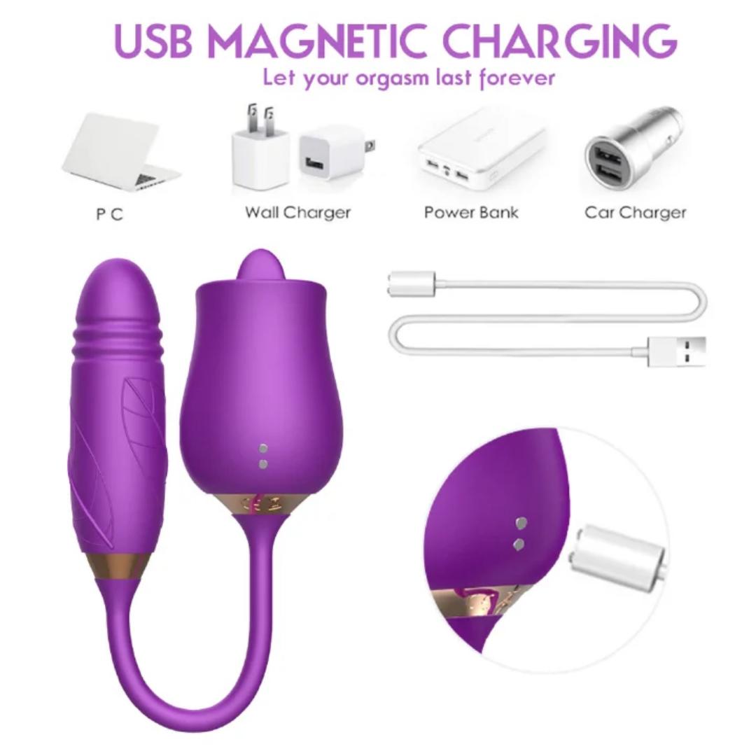 Rose Toy Vibrator Thrusting G Spot Dildo Clitoral Licking Stimulator Anal Plug Oral Tongue Adult Teasing Sex Toys for Women Couple Masturbation - image 11