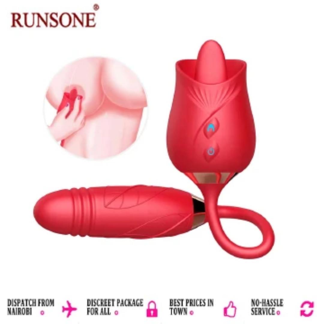 Rose Toy Vibrator Thrusting G Spot Dildo Clitoral Licking Stimulator Anal Plug Oral Tongue Adult Teasing Sex Toys for Women Couple Masturbation - image 5