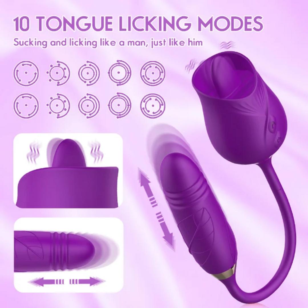 Rose Toy Vibrator Thrusting G Spot Dildo Clitoral Licking Stimulator Anal Plug Oral Tongue Adult Teasing Sex Toys for Women Couple Masturbation - image 8