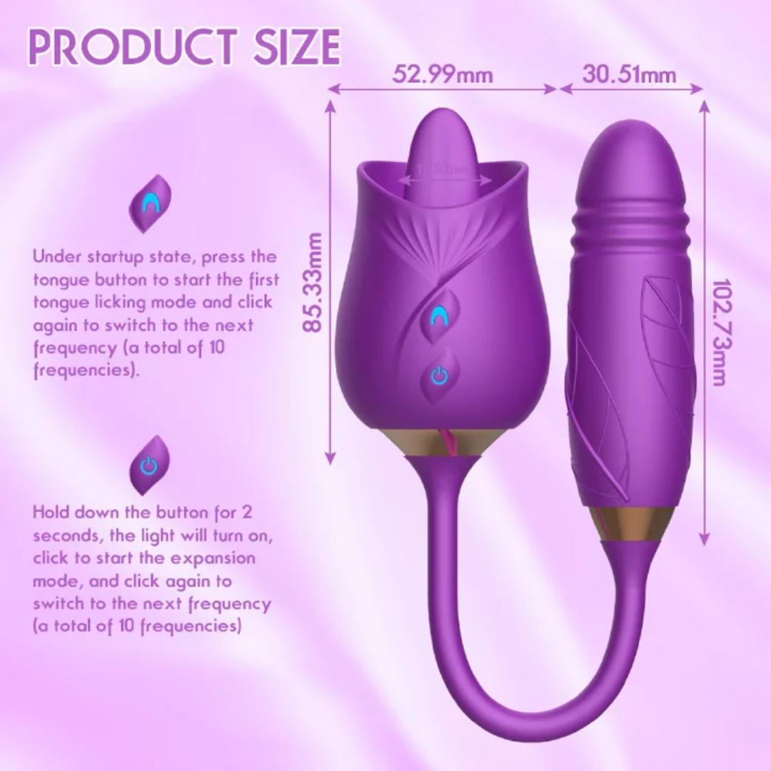 Rose Toy Vibrator Thrusting G Spot Dildo Clitoral Licking Stimulator Anal Plug Oral Tongue Adult Teasing Sex Toys for Women Couple Masturbation - image 9