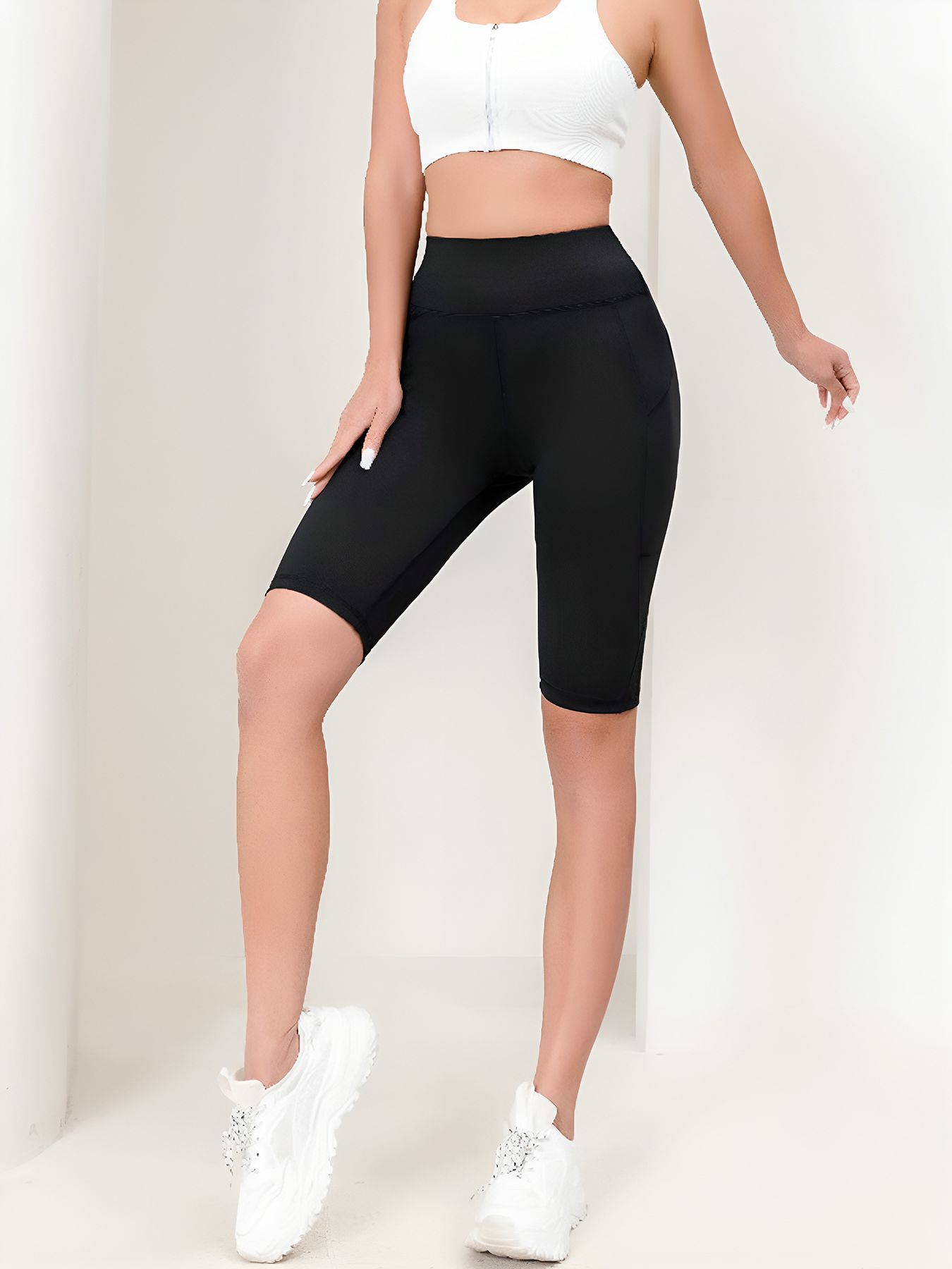 Yoga running cropped high-rise compression skinny quick-drying shorts Black S