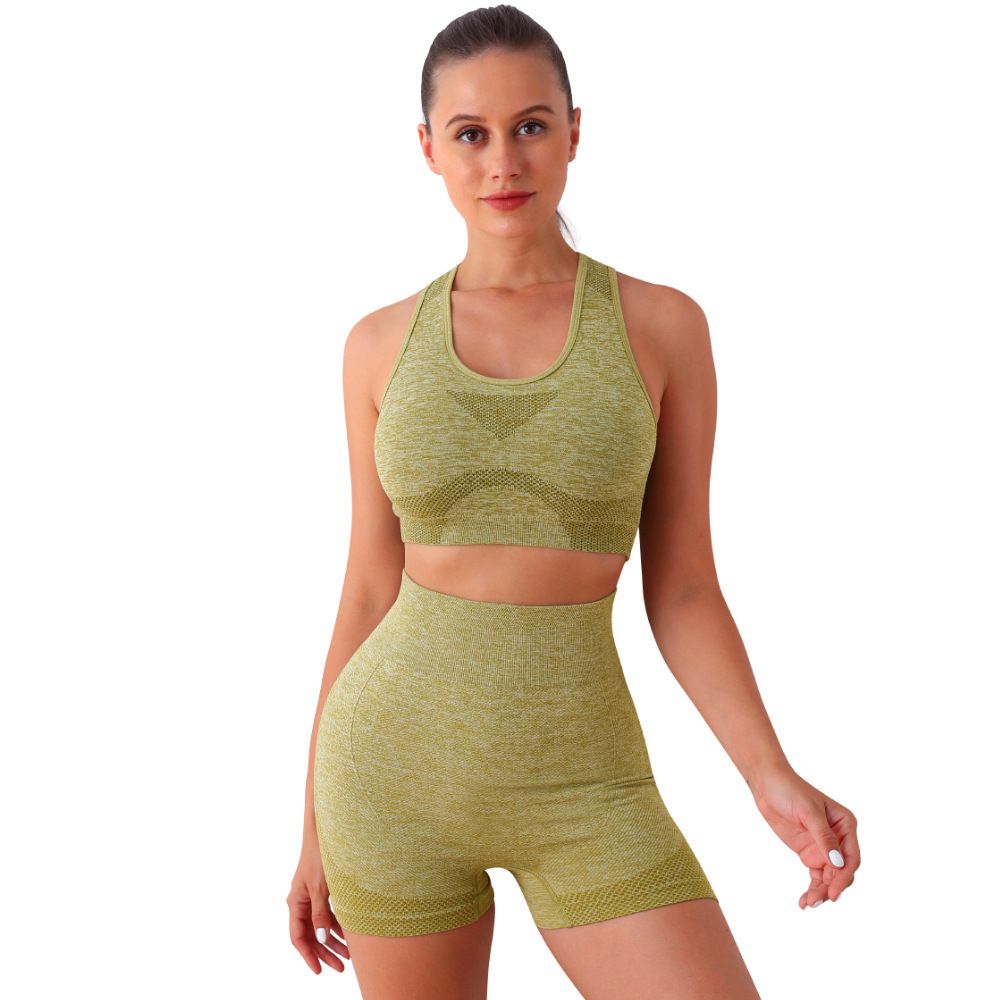 European and American tight seamless yoga suit set, high-intensity running and fitness exercise thread vest bra yoga set red S/M (recommended 80-130 pounds)