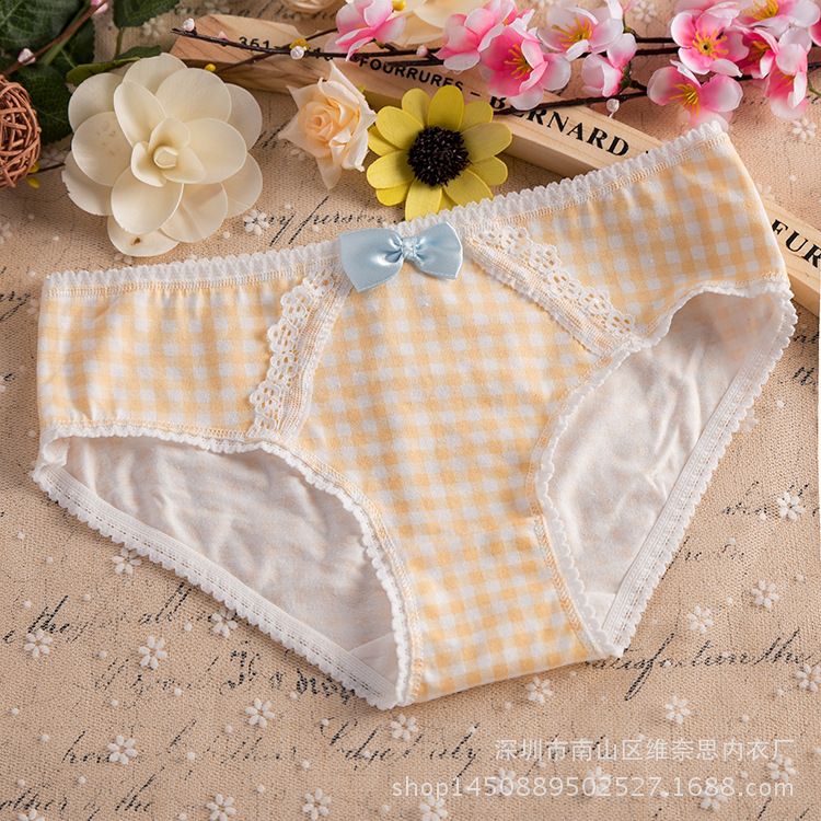 3*PC Manufacturer direct sales butterfly knot plaid cute underwear candy color pure cotton underwear lace lace lace women's 209 underwear red one size fits all