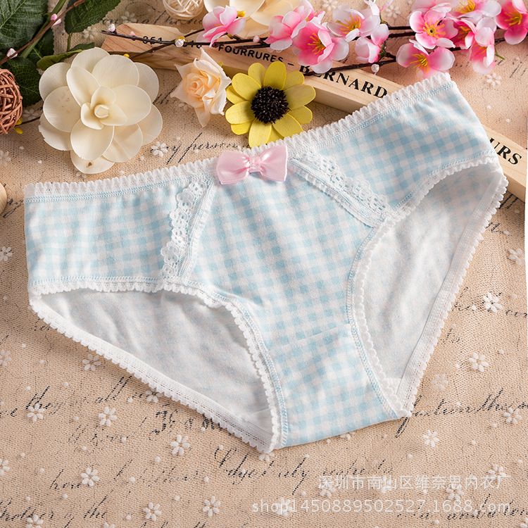 3*PC Manufacturer direct sales butterfly knot plaid cute underwear candy color pure cotton underwear lace lace lace women's 209 underwear red one size fits all
