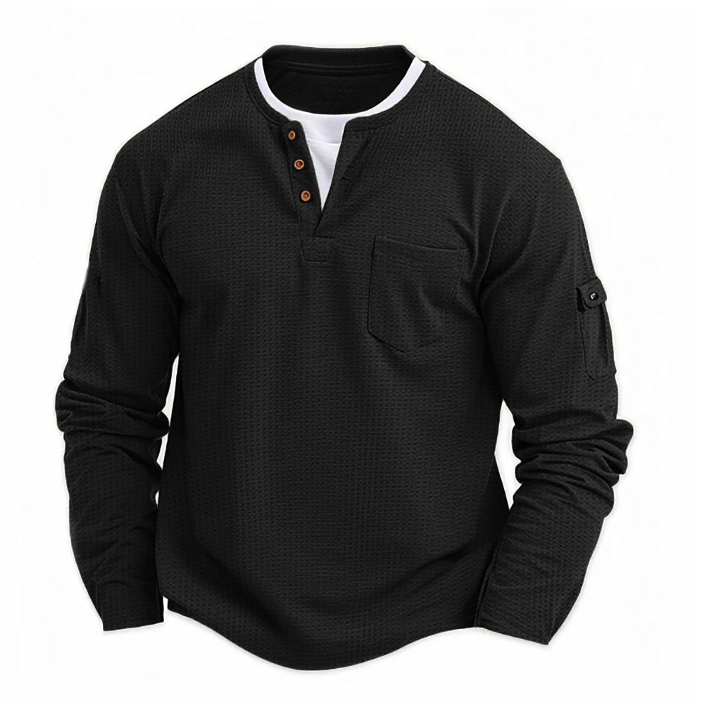 Cross border men's T-shirt, two pieces, double-layer V-neck, autumn and winter style, fashionable splicing, plus size base shirt, long sleeved T-shirt for men military green S