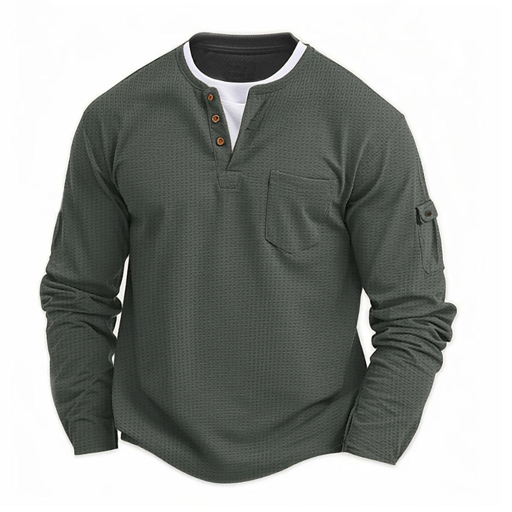Cross border men's T-shirt, two pieces, double-layer V-neck, autumn and winter style, fashionable splicing, plus size base shirt, long sleeved T-shirt for men military green S