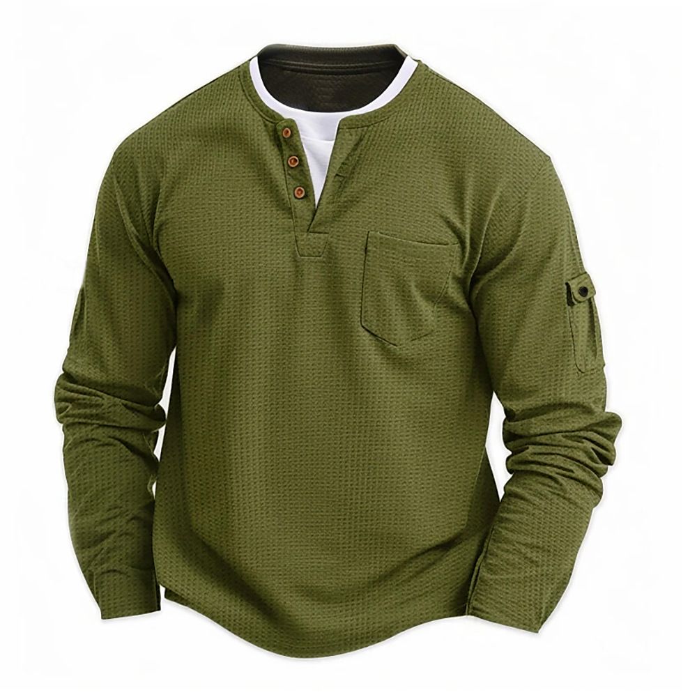 Cross border men's T-shirt, two pieces, double-layer V-neck, autumn and winter style, fashionable splicing, plus size base shirt, long sleeved T-shirt for men military green S