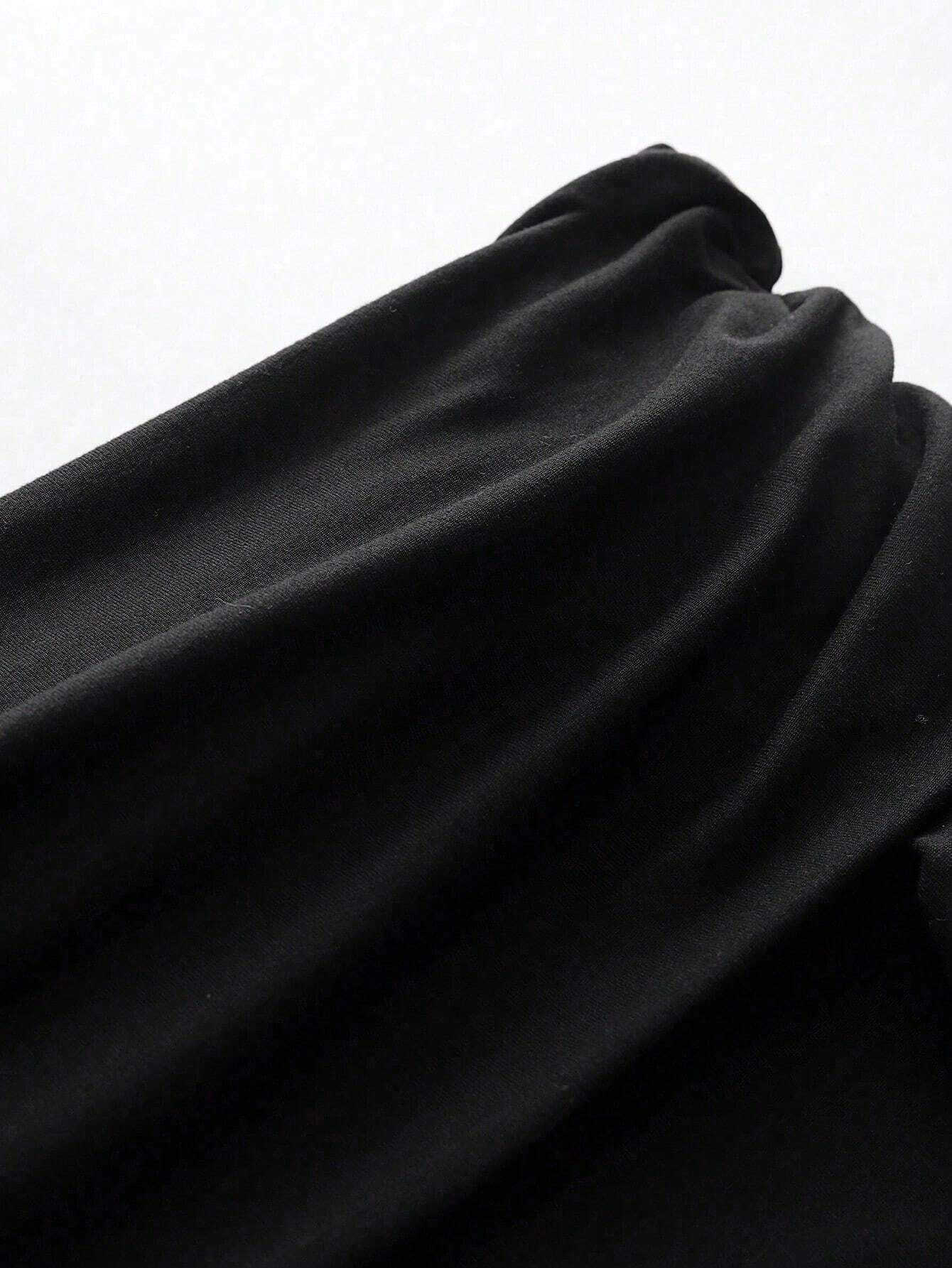 New pure desire style collarbone exposed dress, one-shoulder high-waisted short skirt for women black L