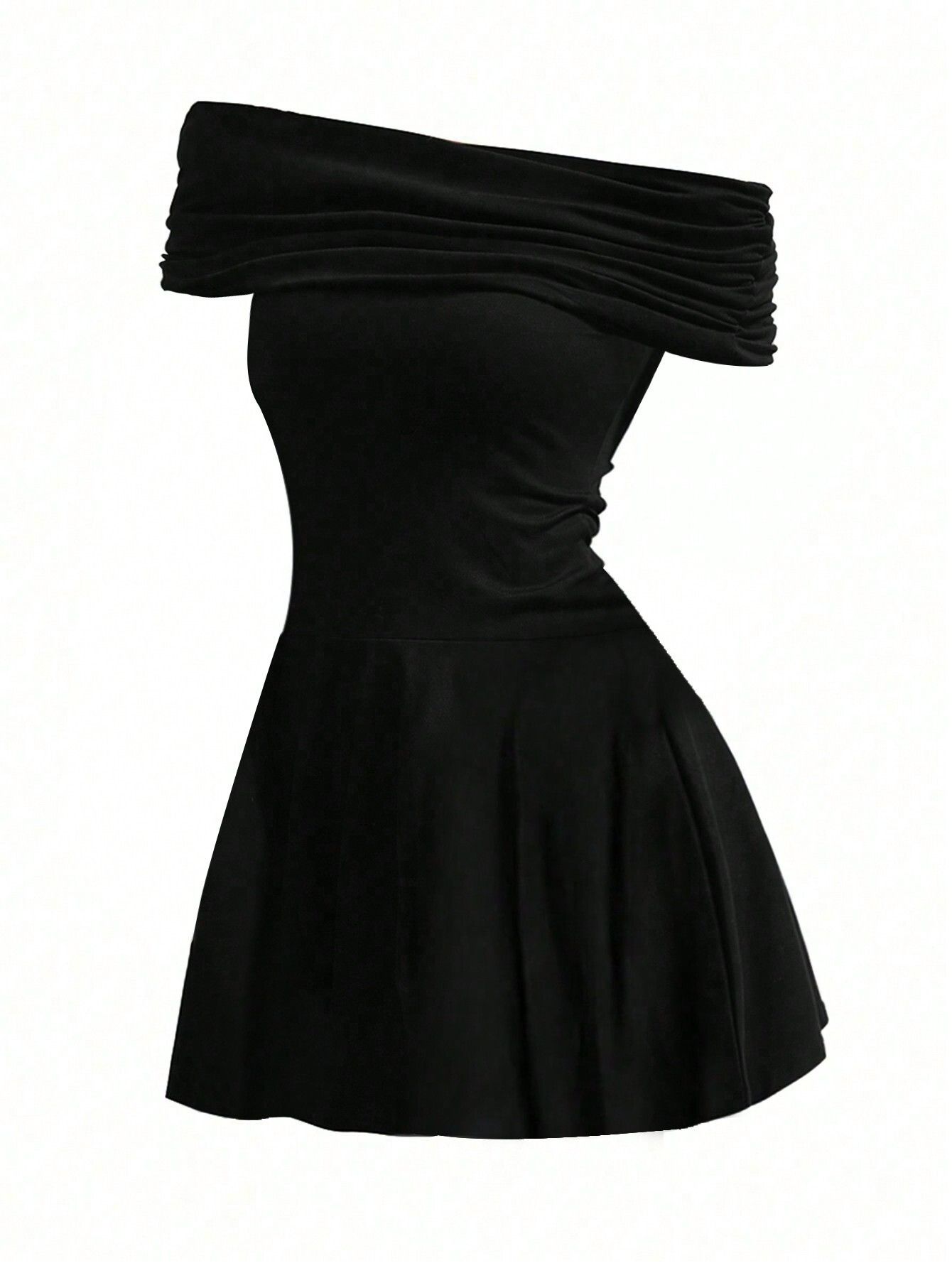 New pure desire style collarbone exposed dress, one-shoulder high-waisted short skirt for women black L