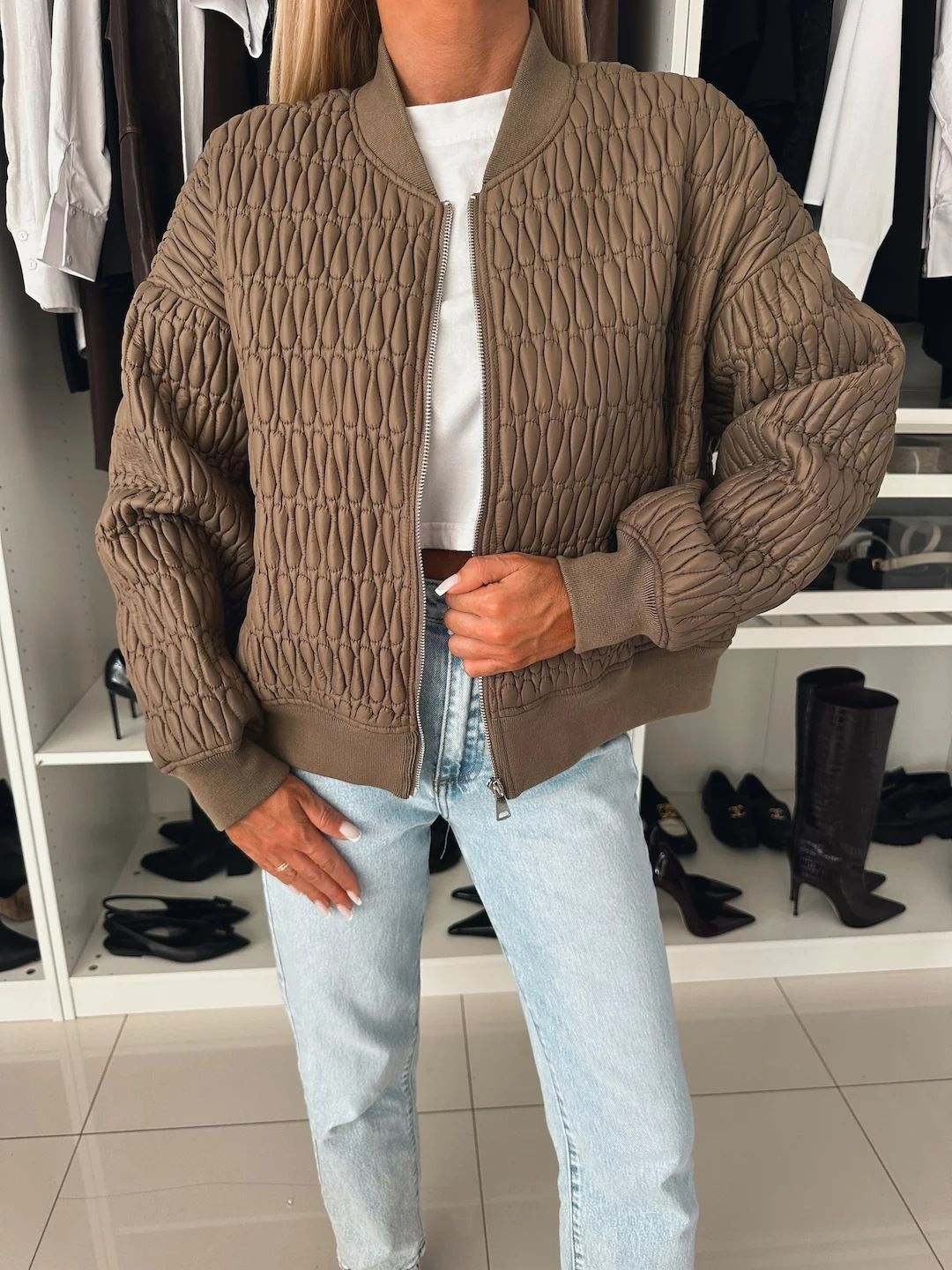 Women's Clothing Amazon AliExpress Autumn/Winter New Collection Solid Color Embroidered Short Zipper Jacket Cotton Jacket navy blue S