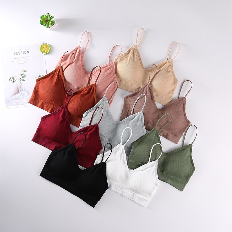 Cross border ribbed foreign trade chest wrapped girl student vest without steel ring bra sports bra beautiful back suspender for women black one size fits all