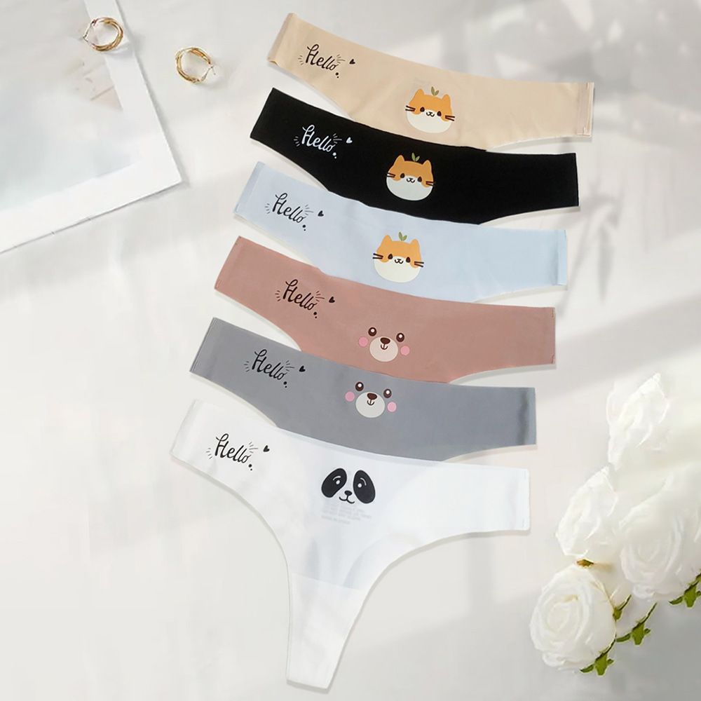 2*PC Cross border exclusive thin one-piece creative cartoon women's underwear, European and American breathable cute seamless thong, foreign trade white S
