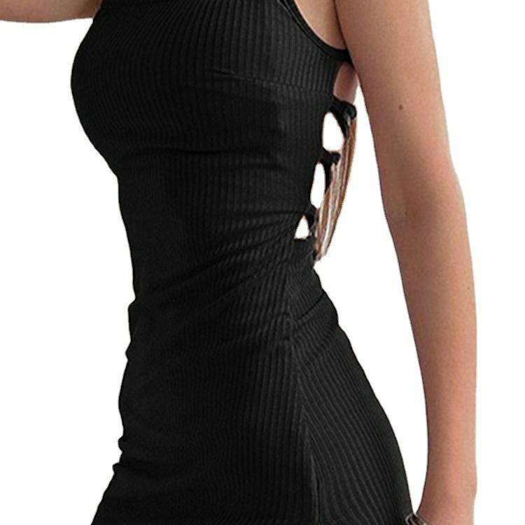 Elegant and sexy high slit suspender dress with a casual and vacation style, backless solid color long skirt Hei S