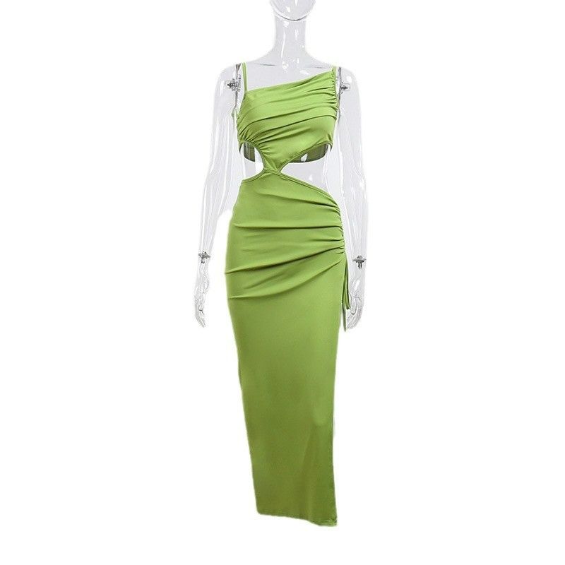 2025 European and American Cross border High Waist Solid Color Sleeveless Zipper Dress Fashion Slimming Commuter Long Dress white S