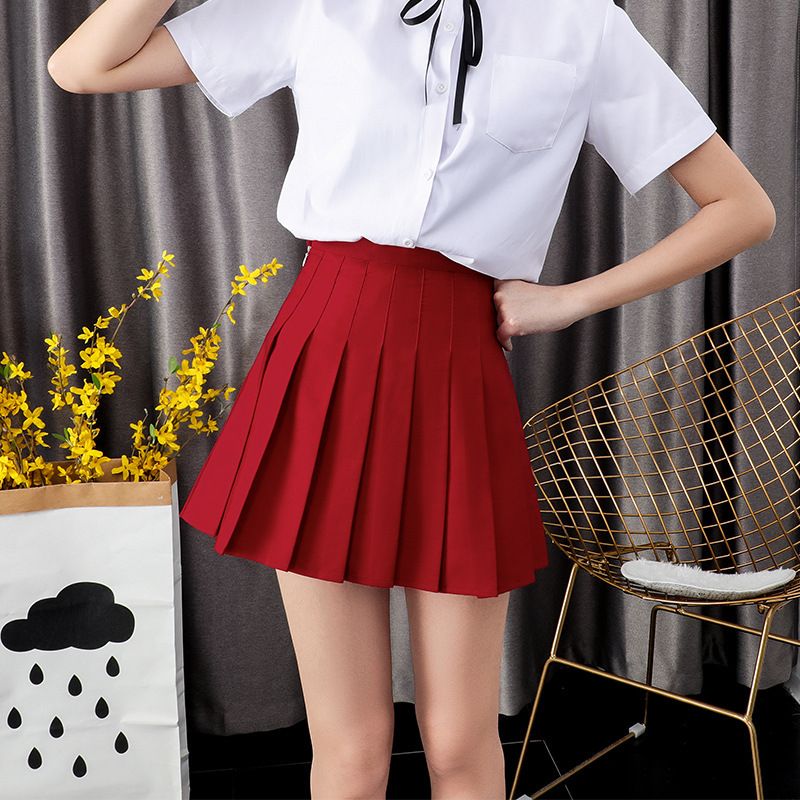 Japanese pleated skirt for women, high waisted and slimming for spring and autumn, new suit fabric, high-end half skirt, JK short skirt red S