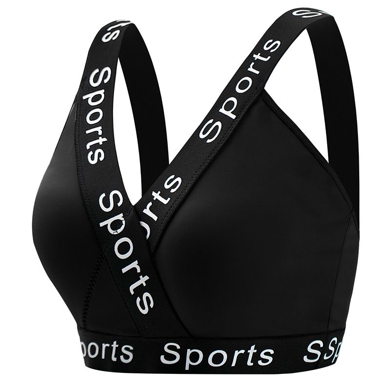 2*PC Cross border wholesale of new strapless yoga sports underwear with letter straps for running and fitness, shock-absorbing vest style bra black M