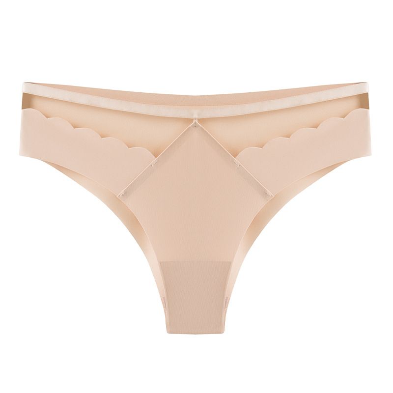 Cross border wholesale mid waist ice silk pure cotton crotch antibacterial women's underwear comfortable, seamless, quick drying, breathable and sexy thong black S