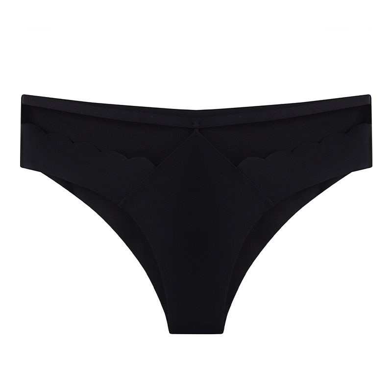 Cross border wholesale mid waist ice silk pure cotton crotch antibacterial women's underwear comfortable, seamless, quick drying, breathable and sexy thong black S