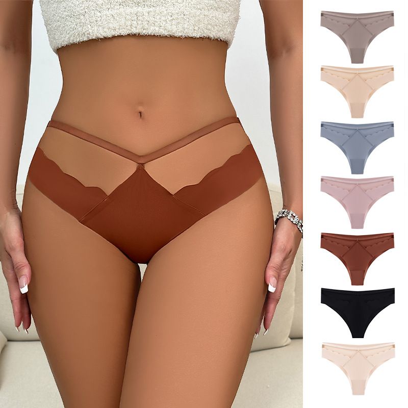 Cross border wholesale mid waist ice silk pure cotton crotch antibacterial women's underwear comfortable, seamless, quick drying, breathable and sexy thong black S