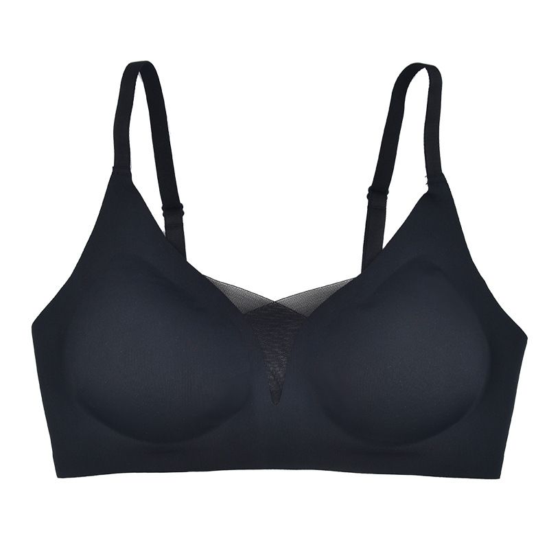 Cross border wholesale sexy sports underwear from Europe and America, lightweight, comfortable, seamless, beautiful back, small chest, gathered without steel ring, and plain bra black M