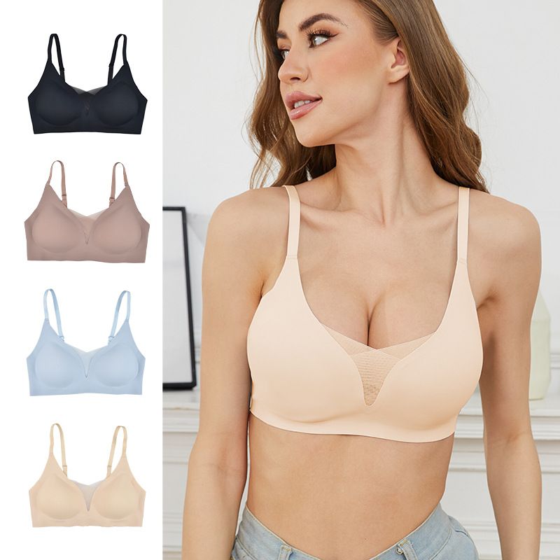 Cross border wholesale sexy sports underwear from Europe and America, lightweight, comfortable, seamless, beautiful back, small chest, gathered without steel ring, and plain bra black M