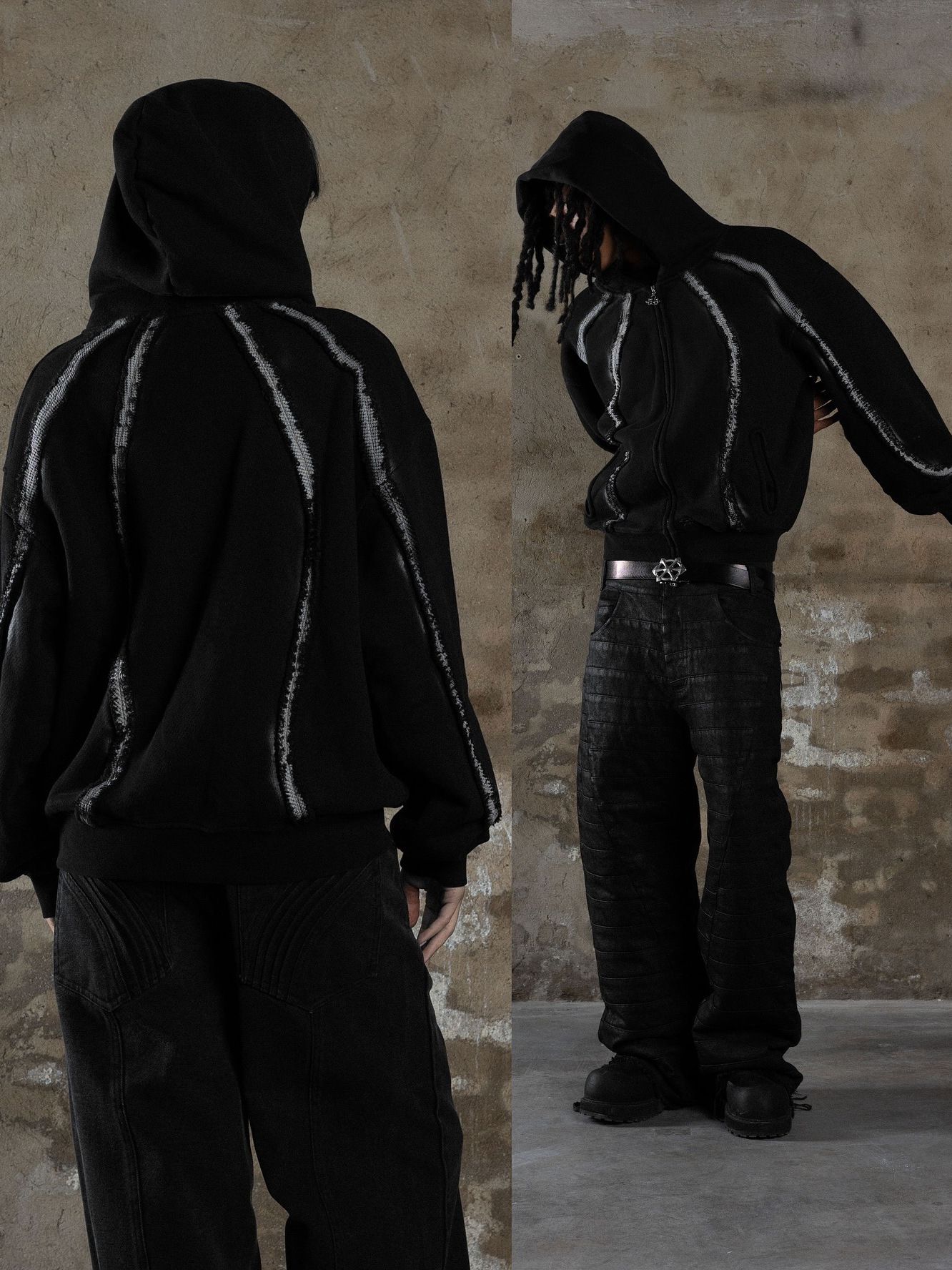 American retro high street dark punk design trendy brand men's and women's loose hooded sweatshirt fashionable and versatile Hei S