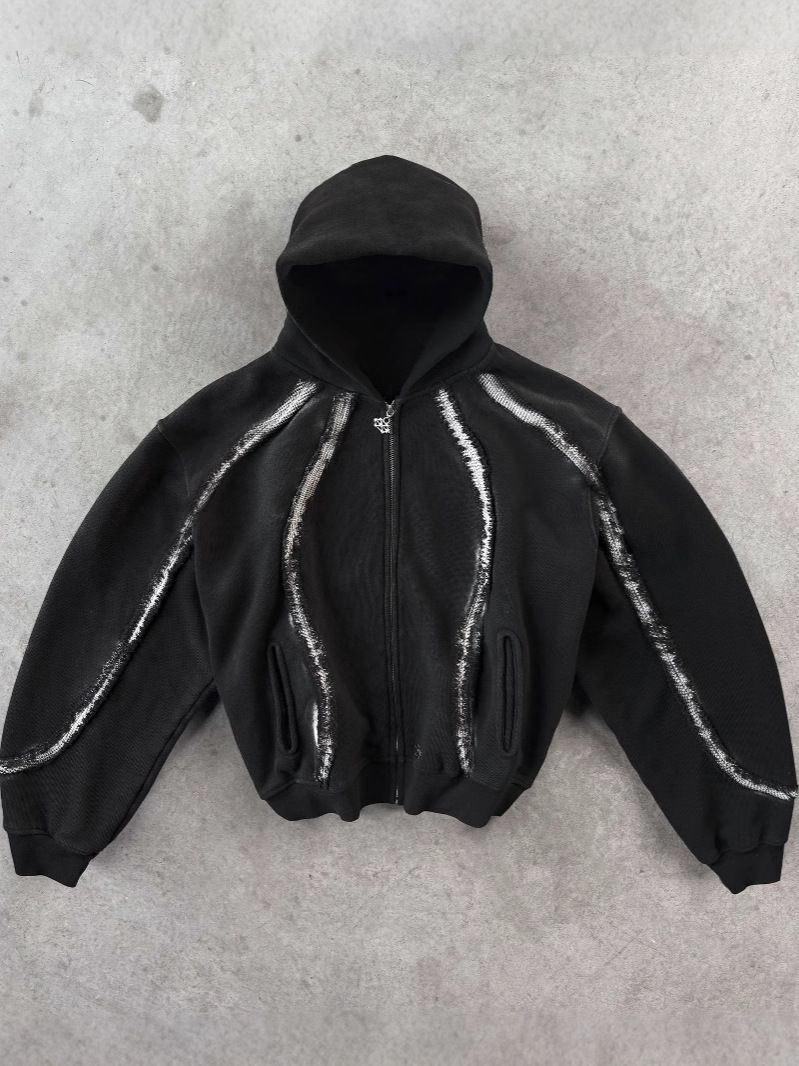 American retro high street dark punk design trendy brand men's and women's loose hooded sweatshirt fashionable and versatile Hei S