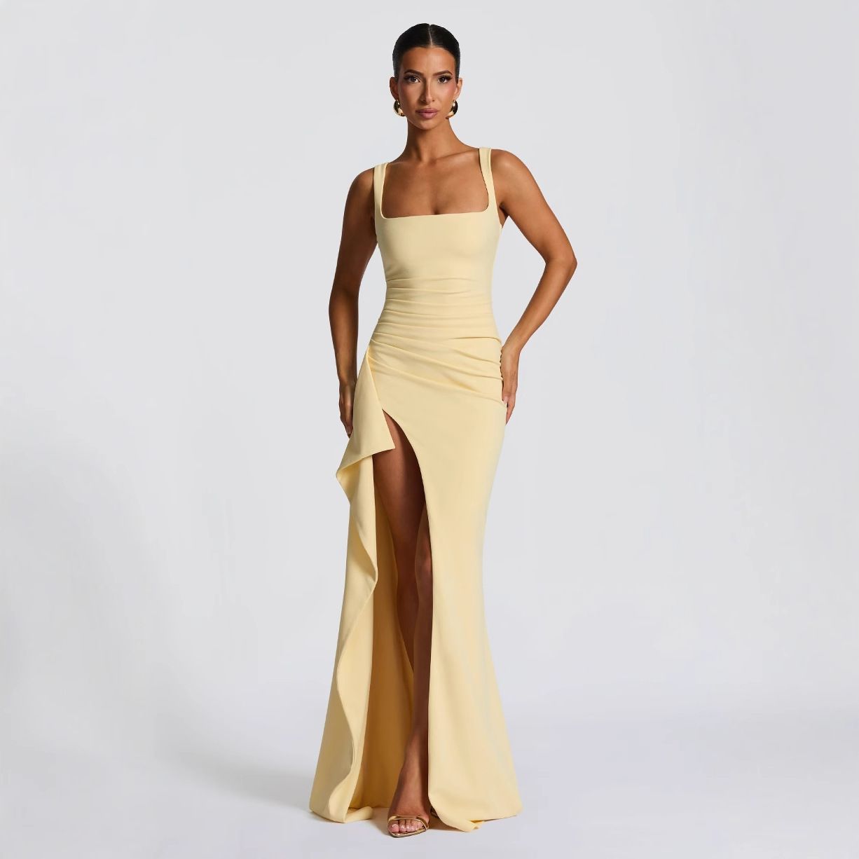 2025 Spring New Product Fashionable and Sexy Sweet and Spicy High Split Strap Dress for Women, Amazon One Piece Hair Collection pink S