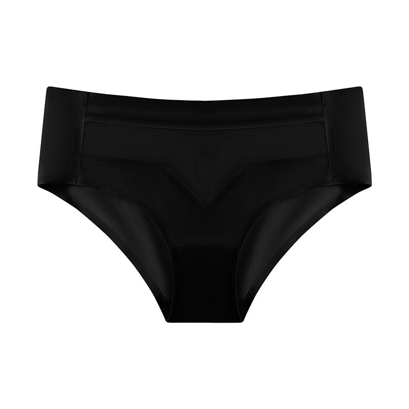 Cross border wholesale of European and American mid waist ice silk seamless pure cotton crotch sports underwear, quick drying breathable yoga women's underwear black S