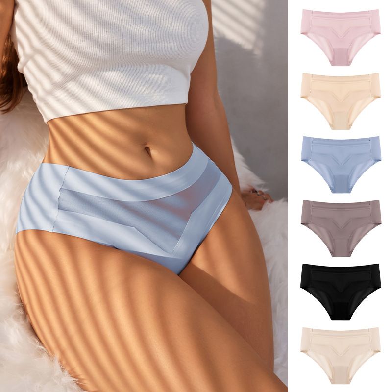 Cross border wholesale of European and American mid waist ice silk seamless pure cotton crotch sports underwear, quick drying breathable yoga women's underwear black S