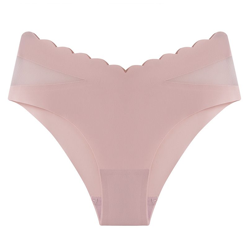 Cross border wholesale of European and American mid waist ice silk pure cotton antibacterial crotch women's underwear one-piece seamless sexy girl underwear pink S