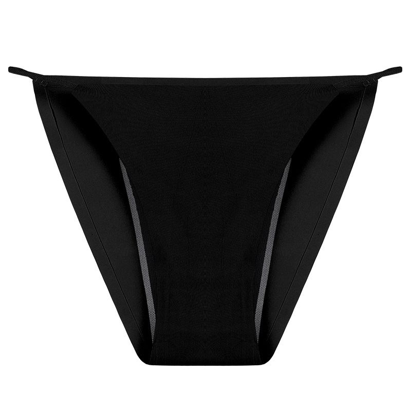 Foreign trade four layer physiological underwear for women, leak proof plus size, ice silk, seamless, teenage lace, summer hot thong for women black S