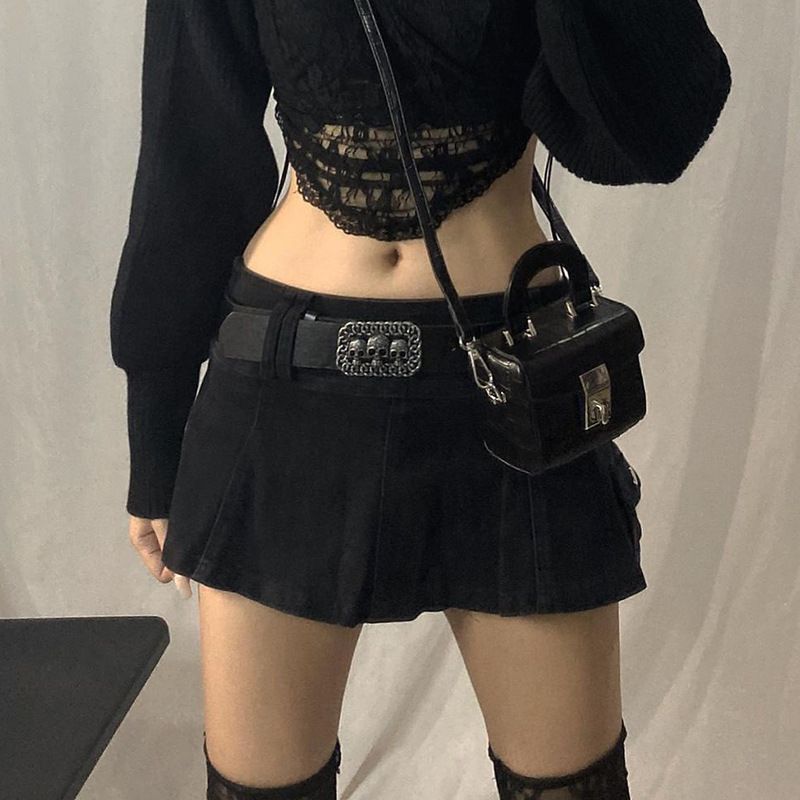 Spot European and American autumn solid color denim pleated skirt, personalized street spicy girl cross-border women's skirt, versatile Style_1 S