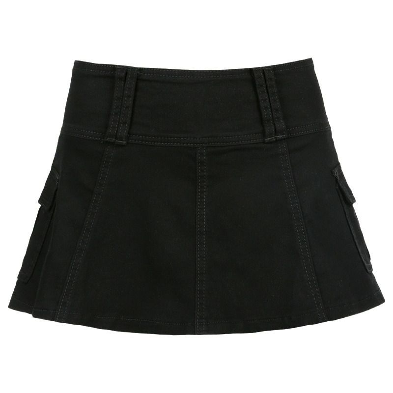 Spot European and American autumn solid color denim pleated skirt, personalized street spicy girl cross-border women's skirt, versatile Style_1 S