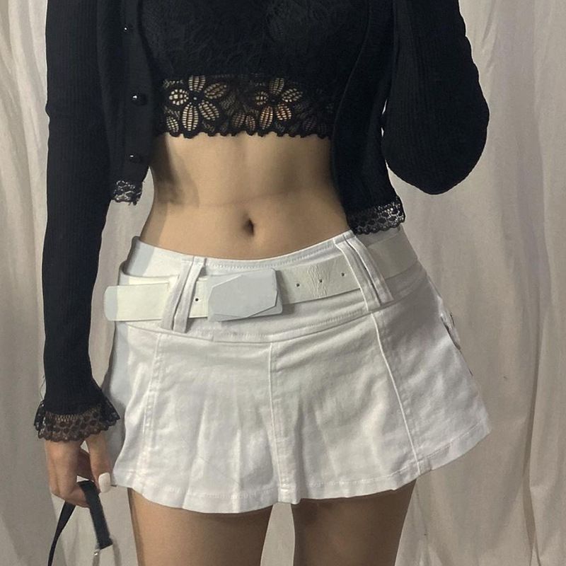 Spot European and American autumn solid color denim pleated skirt, personalized street spicy girl cross-border women's skirt, versatile Style_1 S